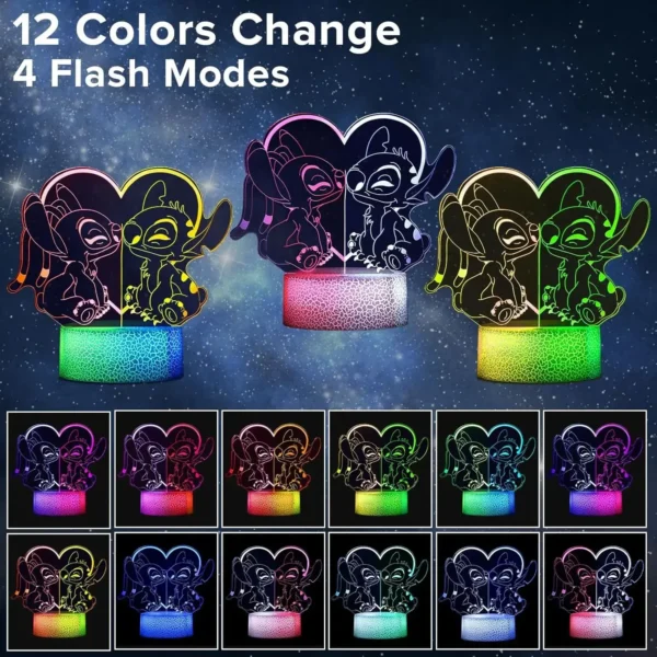 Stitching Light Two Color Night Light 3D Illusion LED Touch Home Children's Decoration Bedroom Lilo&Stitch Light Christmas Gift - Image 3