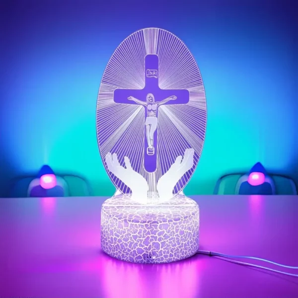 3D Lamp Jesus Cross LED Night Light Friends Xmas Easter Crucifix Optical Illusion Nightlight Table Lamps Room Decor Toys Gifts