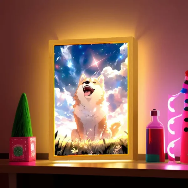 Cute puppy Light Painting Picture Frame Kawaii Led Night Light Home Wall Bedside Table Room Decor Kids Christmas Gifts Moon Lamp - Image 3