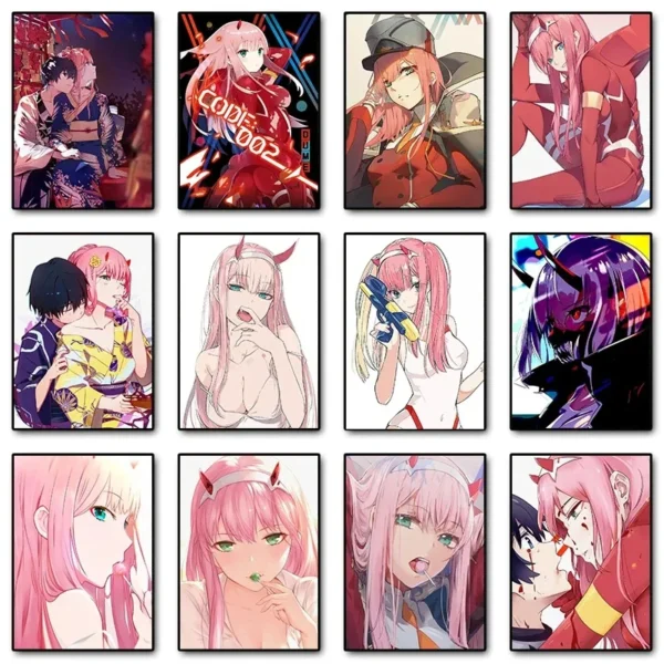 Darling in The Franxx Zero Two 002 Anime Posters and Prints Canvas Painting Manga Wall Art Picture for Living Room Home Decor