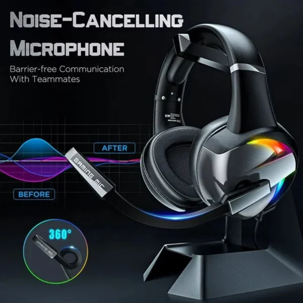 RGB Gaming Headset with Noise Canceling Microphone Surround Sound LED Headphones for PS5 PS4 Xbox One PC Laptop Mac Computer PC - Image 3