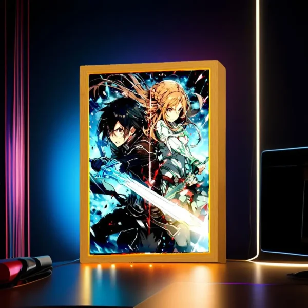 Anime Figure Sword Art Online Light Painting Photo Frame Kirito Figure Led Lamps Home Bedroom Tabe Decor Birthday Gift moon Lamp