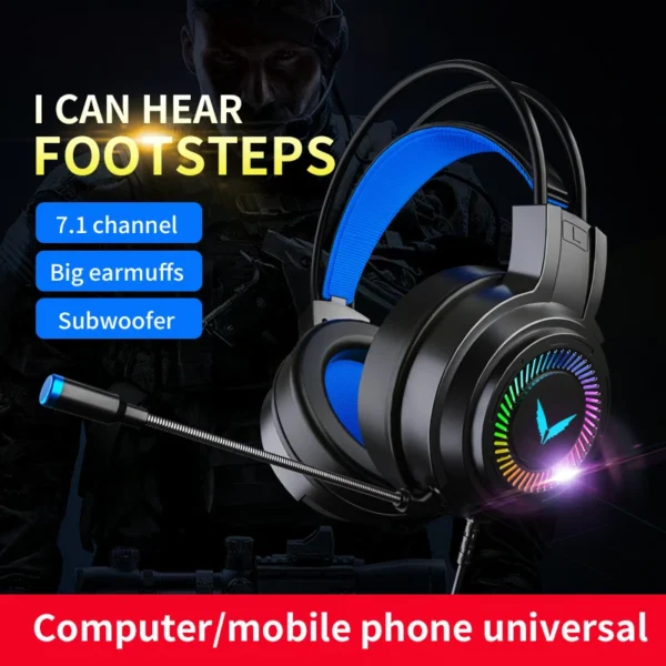 G60 Gaming Headset 7.1 Stereo SVirtual Surround Bass Earphone Headphone with Mic LED Light for Computer PC Gamer Foldable - Image 5