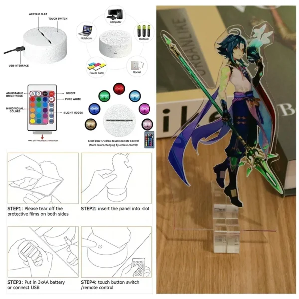 Anime Figures 3D Lamp Zhongli Xiao Genshin Impact LED Night Light Smart Touch Remote RGB Decoration Room Kid Birthday Toys Gifts - Image 6