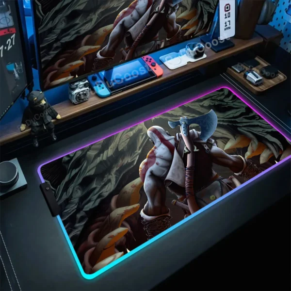 Gaming God Of War LED Backlight Mousepad Large Gamer RGB Keyboard Desk Mats Non-Slip Natural Rubber Carpet Xxl Glowing Mouse Pad - Image 10