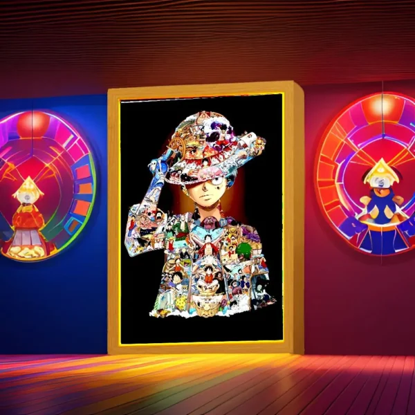 Anime Figure One Piece Light Painting Photo Frame Zoro Luffy Led Night Light Birthday Bedroom Decor Christmas Gifts Moon Lamp - Image 3