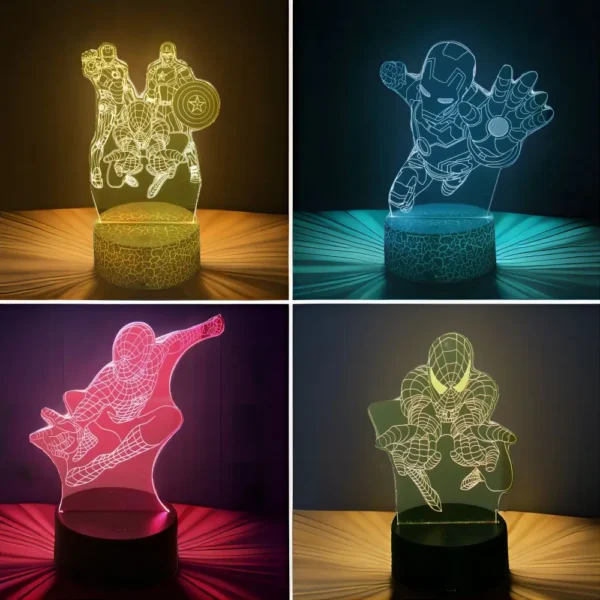 3D Lamps Anime Figure Spider-Man Led Night Light Action figure Captain American Nightlight Decor Lamp Room Kids Birthday Gifts