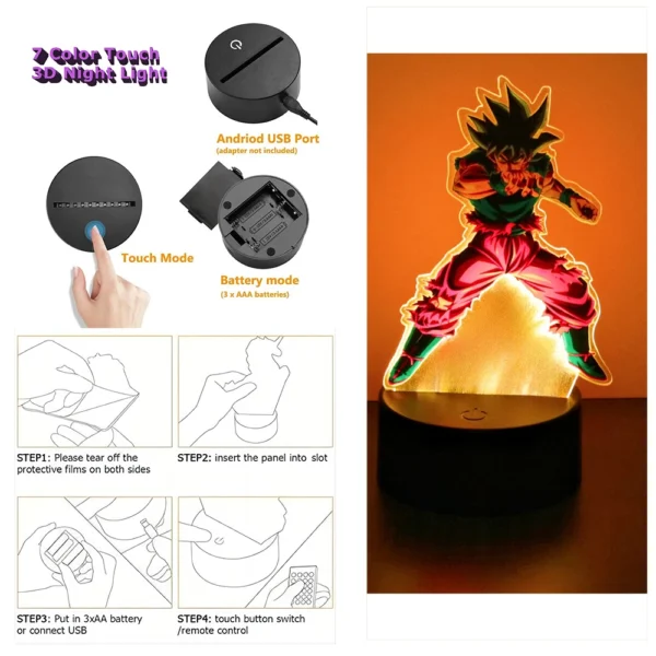 Dragon Ball Z Goku Anime Figure 3D Lamp Gohan PVC Action Figures RGB LED Night Light Toys Children Room Decor Super Saiyan Gifts - Image 7