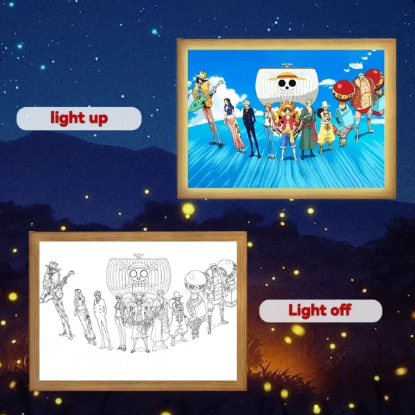 Anime Figure One Piece Light Painting Photo Frame Action Figures Zoro Luffy Led Night Light Birthday Christmas Gifts Moon Lamp - Image 9