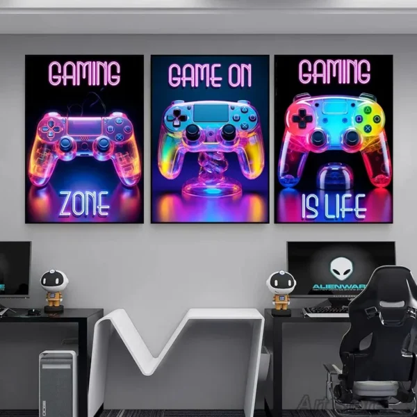 New Gamepad Gaming Posters and Prints Animal Cat Playing Game Prints Canvas Painting Home Boy Room Decor Wall Art Pictures - Image 3