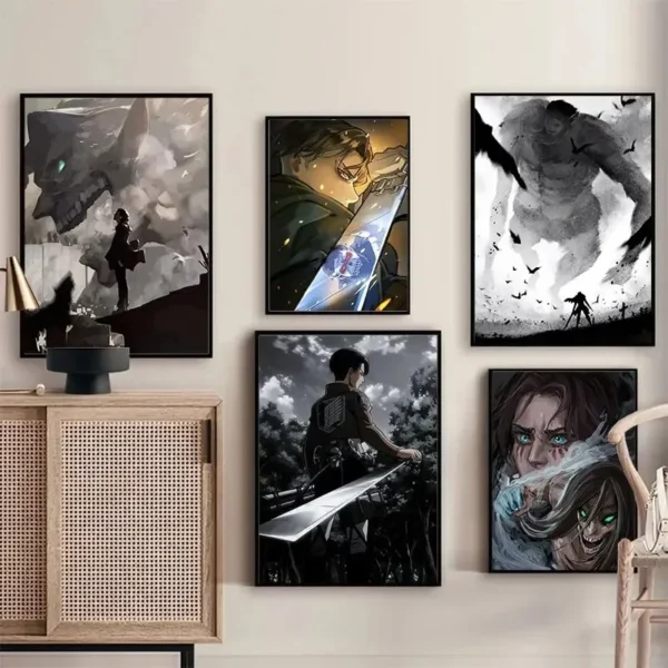 Popular Japanese Anime Attack on Titan Canvas Posters Colorful Painting Print Wall Pictures for Living Room Home Decor