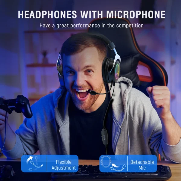 FIFINE Gaming Headset with Stereo Sound/Detachable MIC/RGB/Line Control,Over-Ear Headphone for PC PS4 PS5 Xbox -AMPLIGAME H3 - Image 9