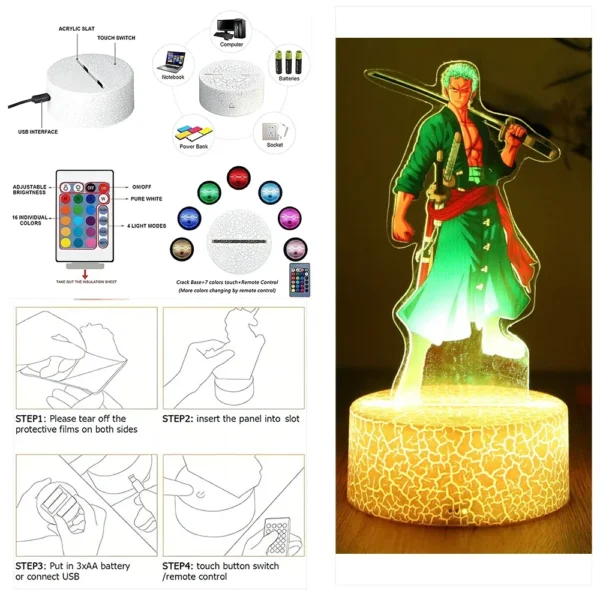 Actions Figure One Piece Luffy Zoro Anime Figures 3D Lamp PVC Action Collection Model Toys LED Night Light Kid Christmas Gift - Image 6