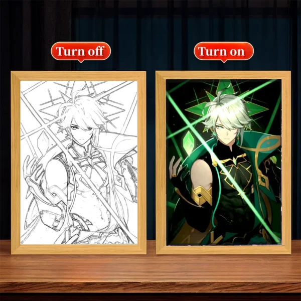 Anime Figure Genshin Impact Light Painting Photo Frame Raiden Shogun Action Led Night Light Room Decor Christmas Gift Moon Lamp - Image 8