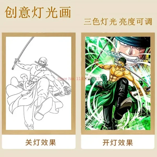 Cartoon One Pieces Nika Luffy Gear 5 Painting Lamp Anime Thousand Sunny Ship Picture Night Light Zoro Ace Photo Frame Lamp Gifts - Image 5