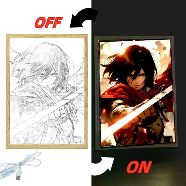 Attack on Titan Anime Figure Light Painting Photo Frame Levi Mikasa Action Collection Led Night Light Christmas 2024 Kids Gifts - Image 4