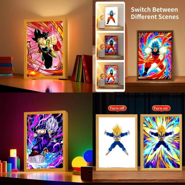 Dragon Ball Z Anime Figure Light Painting Photo Frame Dragon Ball Figures Goku Vegeta Led Night Light Room Decor Gifts Moon Lamp