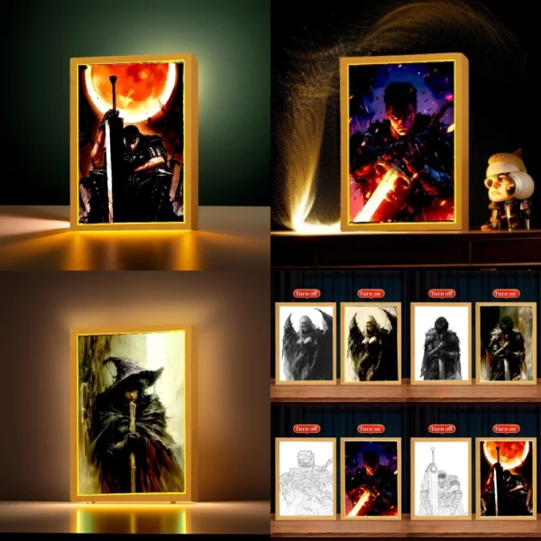 Berserk Behelit Griffith Anime Figure Light Painting Photo Frame Figures Led Lamps Take Bedroom Decor Birthday Gifts moon Lamp