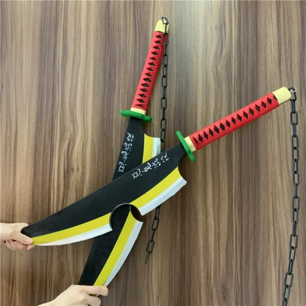 1:1 Tengen Uzui Swords Comics Ver. Demon Slayer Sword Twin Knife Cosplay Weapon Props Carnival Props Safety PU Tanjirou Swords - Image 8