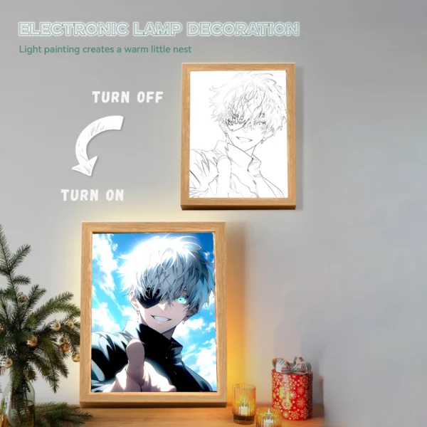 Anime Figure Jujutsu Kaisen Light Painting Photo Frame Action Figures Satoru Gojo Led Night Light Bedroom Decor Gifts Moon Lamp - Image 3