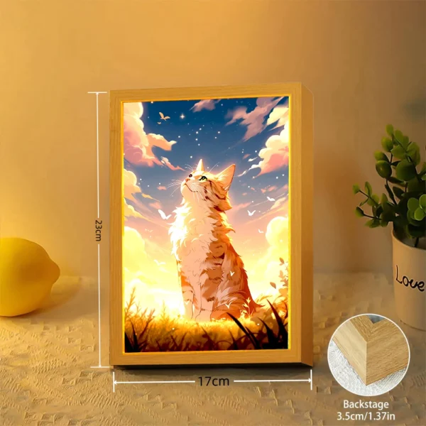 Cute Cat Light Painting Picture Frame Kawaii Led Night Light Home Bedside Table Room Decor Friends Kids Birthday Gifts Moon Lamp - Image 5