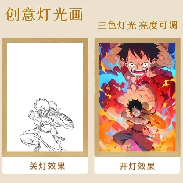 Cartoon One Pieces Nika Luffy Gear 5 Painting Lamp Anime Thousand Sunny Ship Picture Night Light Zoro Ace Photo Frame Lamp Gifts - Image 4