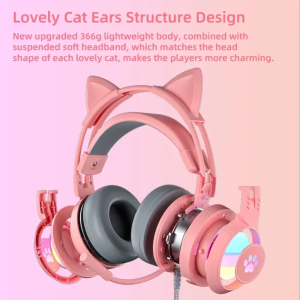 Cat Ears Headphones with Microphone For PS5 HiFi Stereo Bass Headset Gamer Girls RGB Black Pink Helmet for PC Laptop Phone Xbox - Image 3