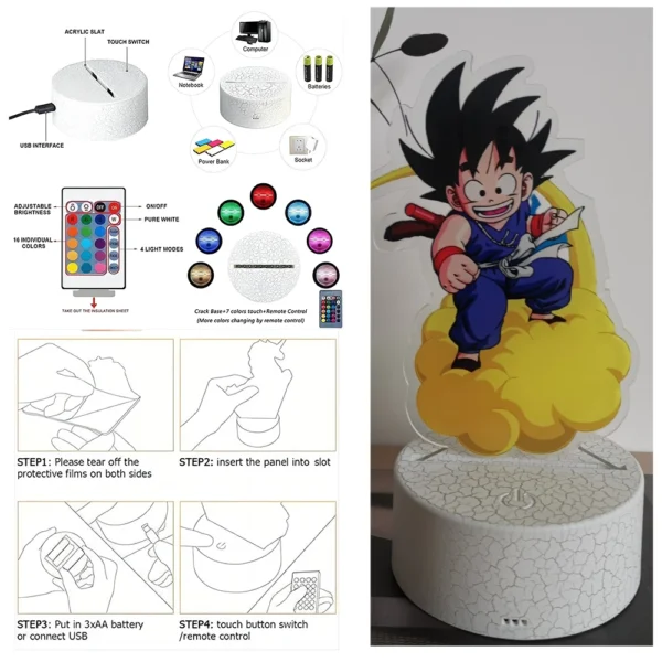 Dragon Ball Z Goku Anime Figure 3D Lamp Gohan PVC Action Figures RGB LED Night Light Toys Children Room Decor Super Saiyan Gifts - Image 6