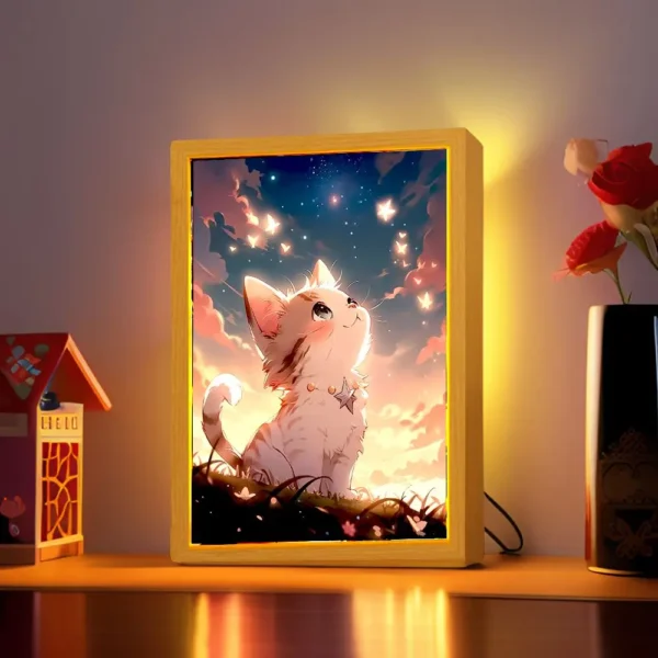 Cute Cat Light Painting Picture Frame Kawaii Led Night Light Home Bedside Table Room Decor Friends Kids Birthday Gifts Moon Lamp - Image 3