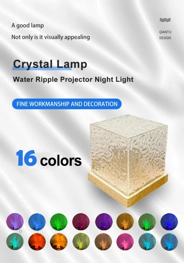 Water Ripple Projector 3/16 Colors Night Light Flame Crystal Lamp Home Houses Decoration Sunset Lights Gift Rotating Light - Image 6