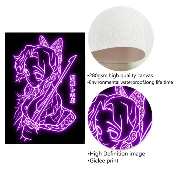 Neon Effect Japan Anime Demon Slayer Canvas Painting Tanjiro Nezuko Character Posters Wall Art Print Pictures for Room Decor - Image 6