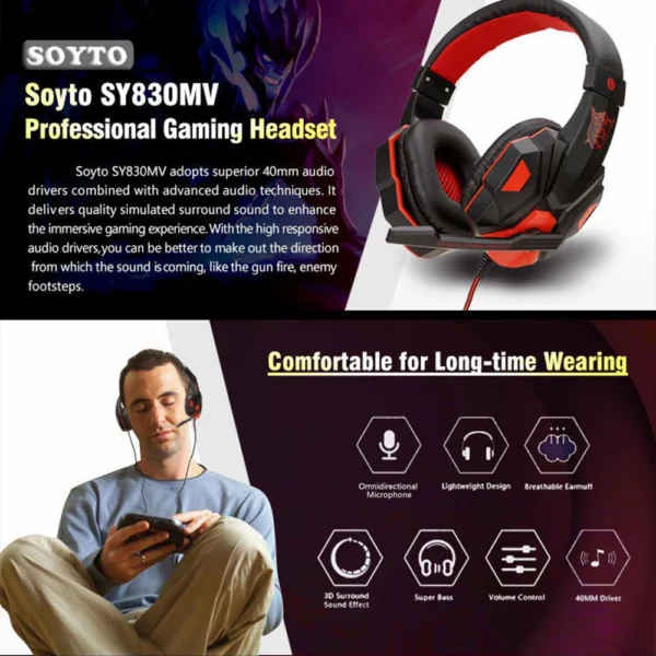 New Gaming Headphones Headset With LED Light Deep Bass Stereo Wired Gamer Earphone Mic for PS4 Xbox PC Laptop Phone One Switch - Image 3