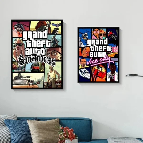 Video Game Grand Theft Auto Poster Canvas Painting GTA 5 Wall Picture Print for Modern Gamer Living Room Home Decoration - Image 2