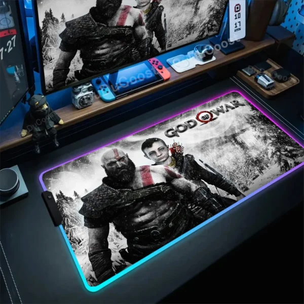 Gaming God Of War LED Backlight Mousepad Large Gamer RGB Keyboard Desk Mats Non-Slip Natural Rubber Carpet Xxl Glowing Mouse Pad - Image 3