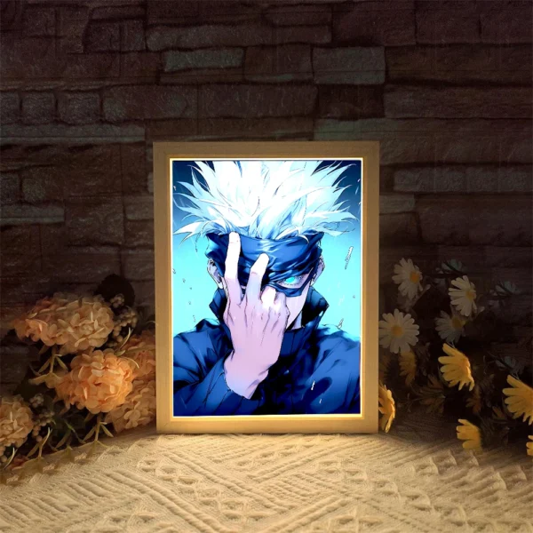 Anime Figure Jujutsu Kaisen Light Painting Photo Frame Action Figures Satoru Gojo Led Night Light Bedroom Decor Gifts Moon Lamp - Image 2