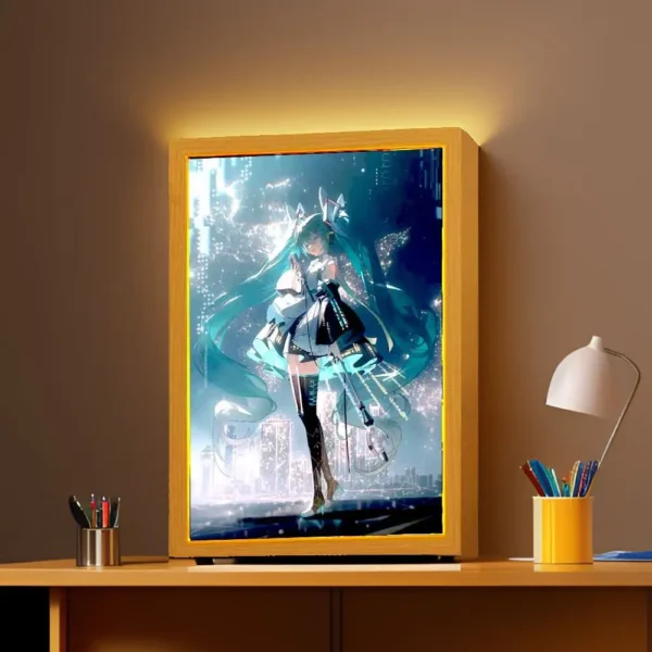 Anime Figure Hatsune Miku Light Painting Photo Frame Kawaii Action Figures Led Night Light PVC Collectible Model Toys Girl Gift - Image 3