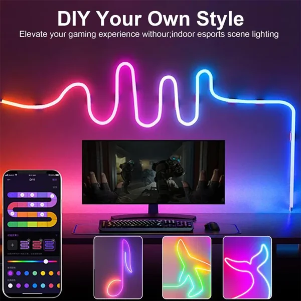 5V RGBIC Bluetooth Neon Led Strip Lights Waterproof Flex Ribbon Music Sync DIY Dreamcolor Chasing Strip for Home Decor Lighting - Image 2