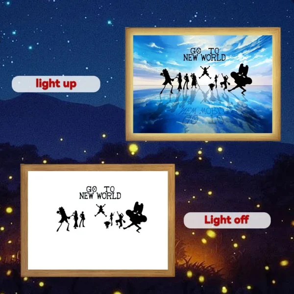 Anime Figure One Piece Light Painting Photo Frame Action Figures Zoro Luffy Led Night Light Birthday Christmas Gifts Moon Lamp - Image 8