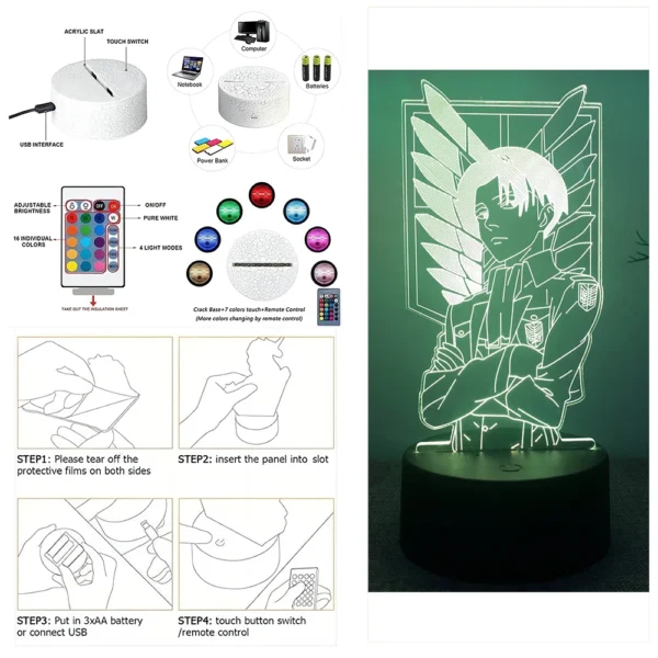 Attack on Titan 3D Lamp Anime Figures LED Night Light 16 Colors Lamps Remote Control RGB Decoration Bedroom Home Children Gifts - Image 6