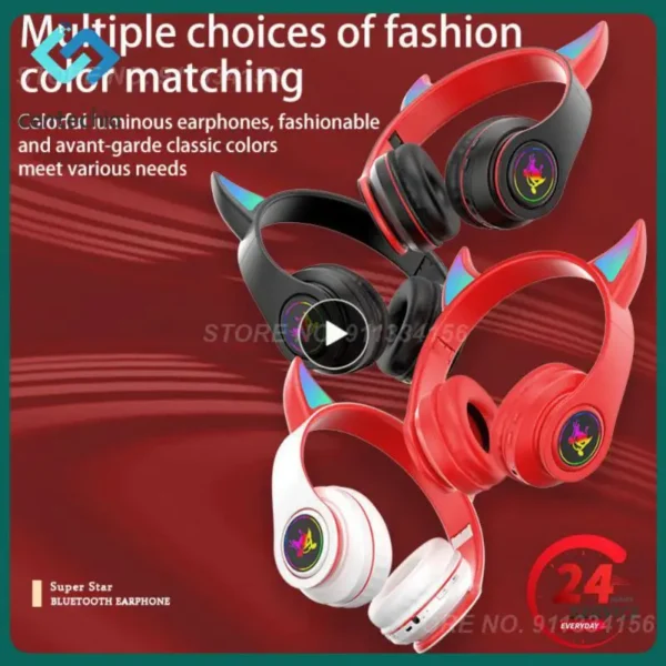 Devil Ear Wireless Headphones Gamer Girl Boy RGB Cute Cat Ears Headset With Microphone Stereo Music Earphone Children's Gifts