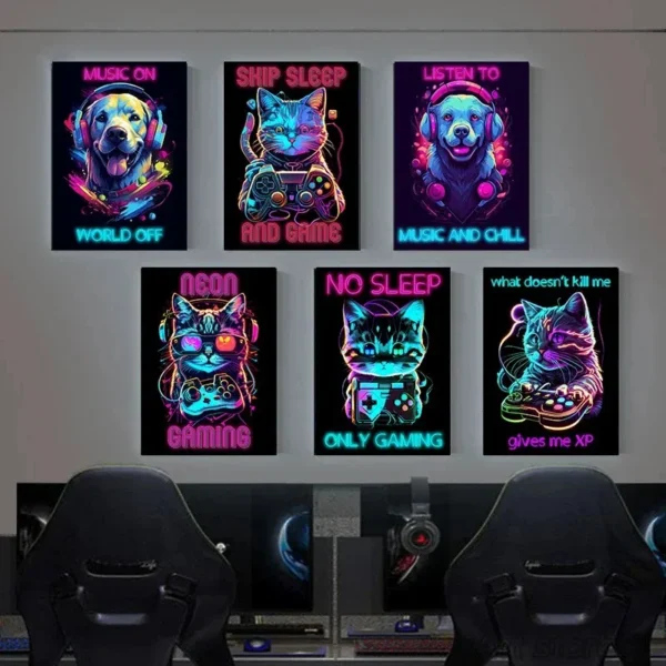New Gamepad Gaming Posters and Prints Animal Cat Playing Game Prints Canvas Painting Home Boy Room Decor Wall Art Pictures - Image 2