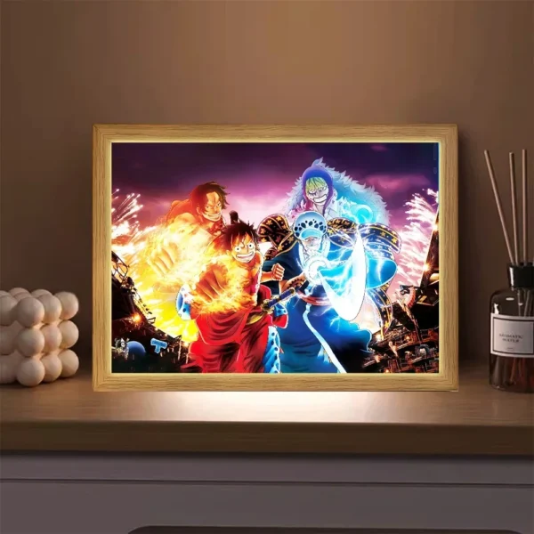 Anime Figure One Piece Light Painting Photo Frame Action Figures Zoro Luffy Led Night Light Birthday Christmas Gifts Moon Lamp
