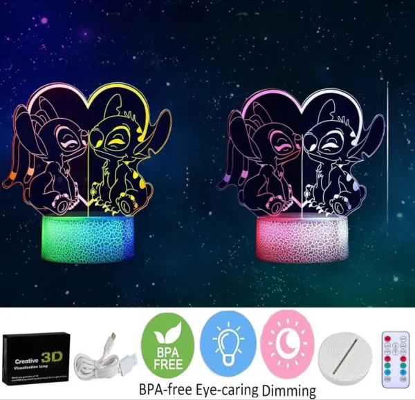 Stitching Light Two Color Night Light 3D Illusion LED Touch Home Children's Decoration Bedroom Lilo&Stitch Light Christmas Gift - Image 2