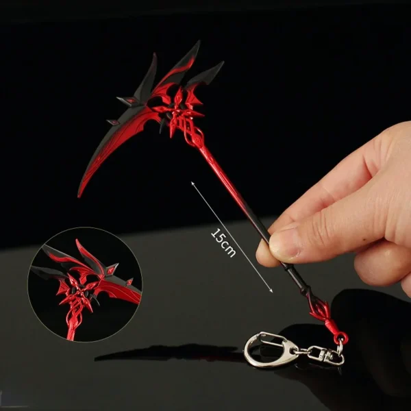 New Anime Genshin Impact Keychain Red Moon Shaped Sickle Weapons Metal Key Ring Samurai Game Peripherals Accessories Gift Toys - Image 3