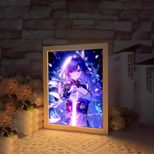 Anime Figure Genshin Impact Light Painting Photo Frame Raiden Shogun Action Led Night Light Room Decor Christmas Gift Moon Lamp - Image 3