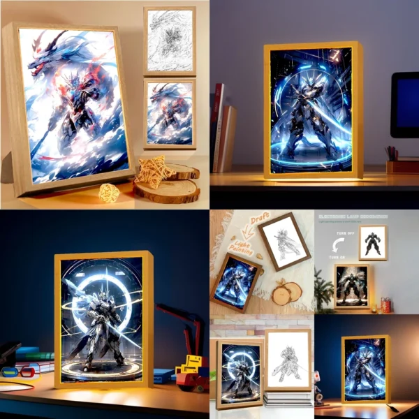 Anime Figure Gundam Light Painting Photo Frame Original Action Figures Led Night Light PVC Collectible Model Toy Christmas Gifts