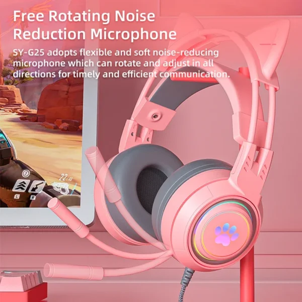 Cat Ears Headphones with Microphone For PS5 HiFi Stereo Bass Headset Gamer Girls RGB Black Pink Helmet for PC Laptop Phone Xbox - Image 5