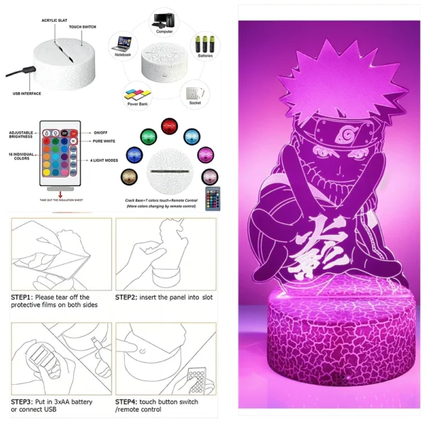 Naruto Anime Figures 3D Lamp Optical Lllusion Naruto Figurine Led Night Lights Color Changing Action Figure Model Doll Toys Gift - Image 6