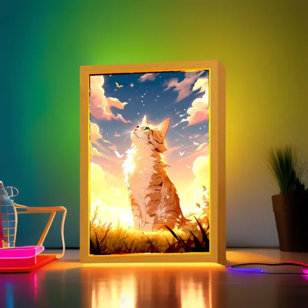 Cute Cat Light Painting Picture Frame Kawaii Led Night Light Home Bedside Table Room Decor Friends Kids Birthday Gifts Moon Lamp - Image 4