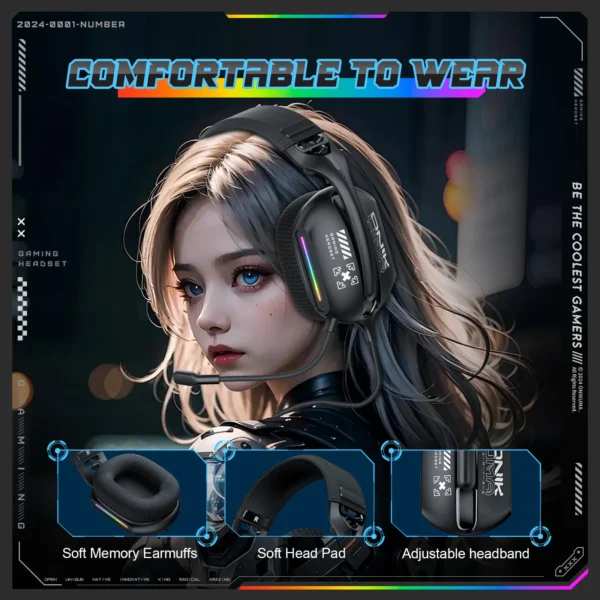 Noise Cancelling Surround Headset Earphones with Microphone Onikuma PC Gaming Headphones Tri-mode Stereo Wired Headset For PC - Image 6